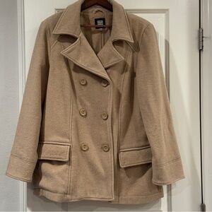 Y2K Old Navy Coat Italian Wool Cream Beige Tan Double-Breasted Peacoat XL Women